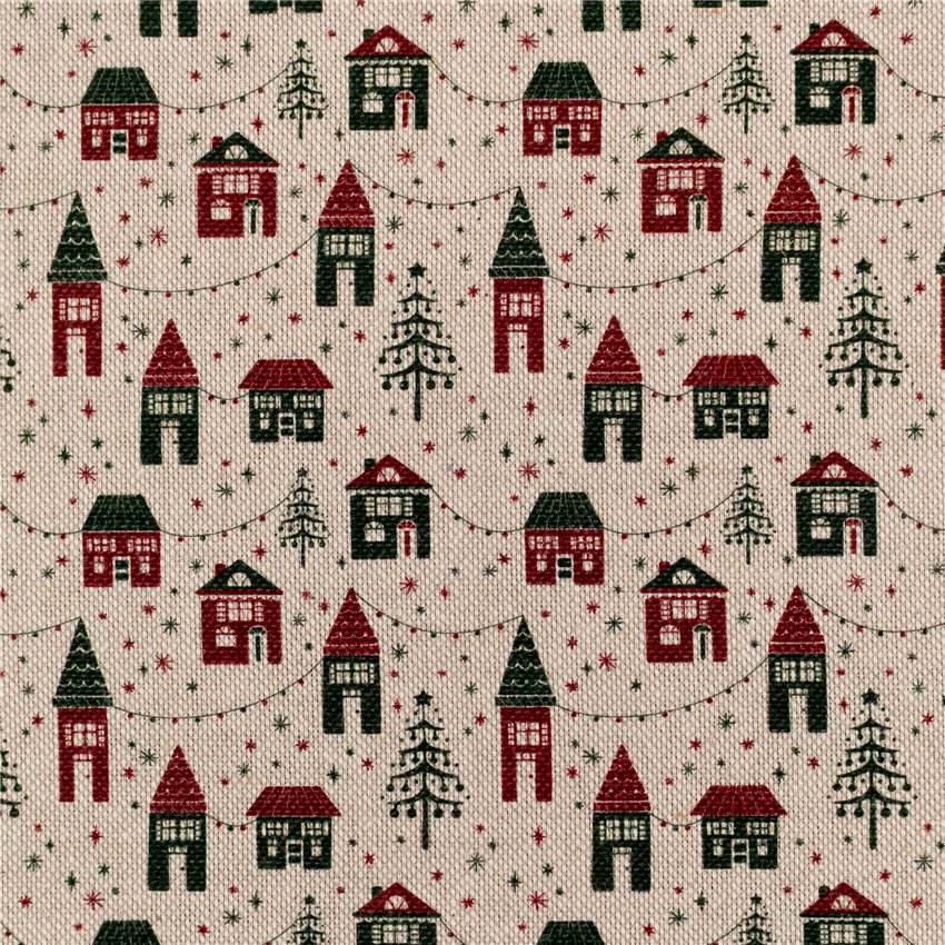Cotone Effetto Lino Country Xmas