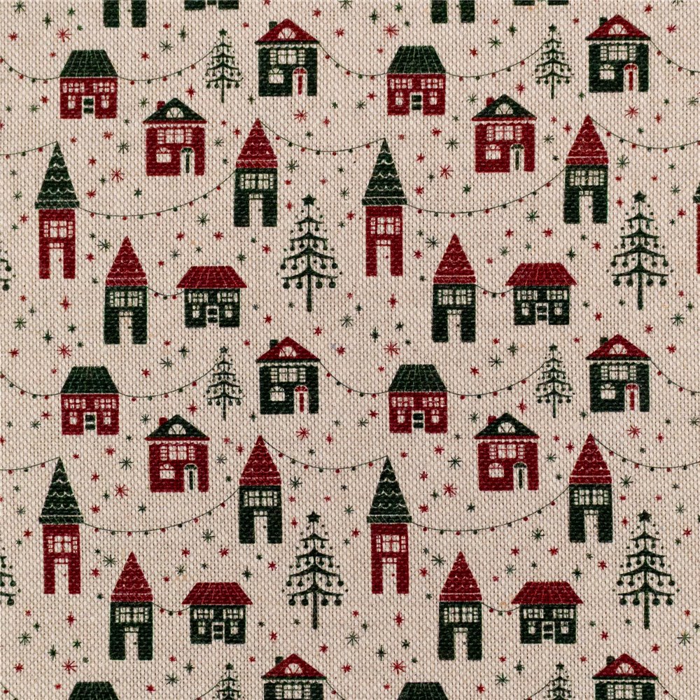 Cotone Effetto Lino Country Xmas