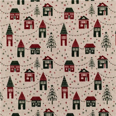 Cotone Effetto Lino Country Xmas